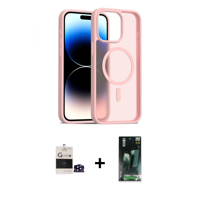 MARSİLYAN™- iPhone 14 Pro Max Kılıf Siluet Minimal Prime - Siyah 360 Mat Full Body Arka Koruyucu + Bilvis Titan Kamera Lens - SH