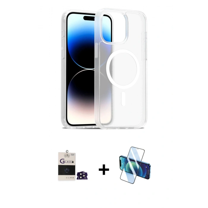 MARSİLYAN™- iPhone 14 Pro Max Kılıf Siluet Minimal Prime - Siyah 3D Antistatik Cam Ekran Koruyucu + Bilvis Titan Kamera Lens - DNMR