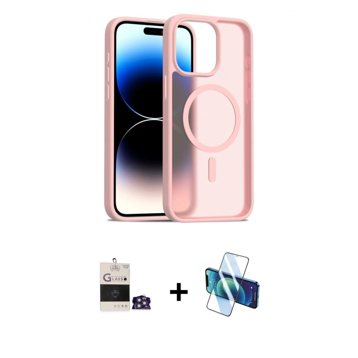 MARSİLYAN™- iPhone 14 Pro Max Kılıf Siluet Minimal Prime - Siyah 3D Antistatik Cam Ekran Koruyucu + Bilvis Titan Kamera Lens - GS
