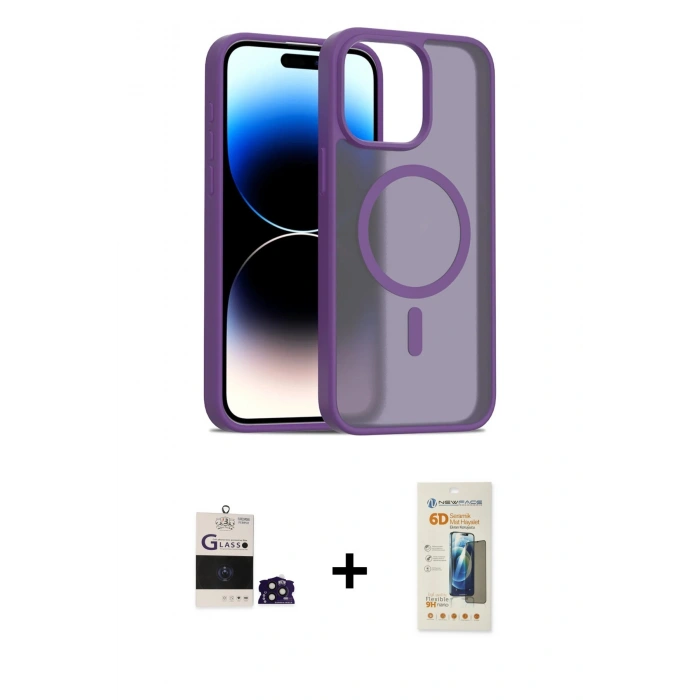MARSİLYAN™- iPhone 14 Pro Max Kılıf Siluet Minimal Prime - Siyah 6D Mat Seramik Hayalet Nano Ekran Koruyucu + Bilvis Titan Kamera Lens - DNMR
