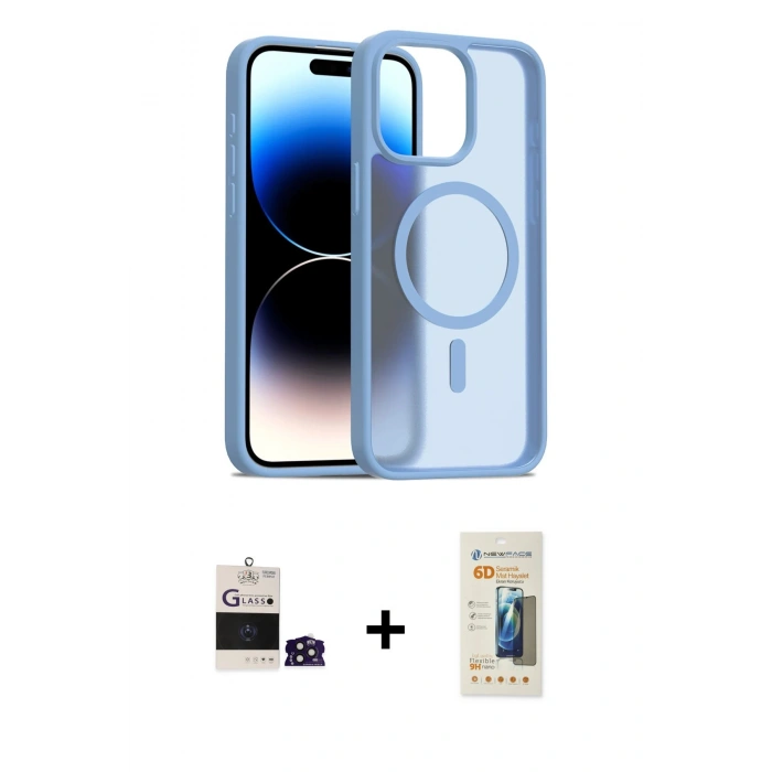 MARSİLYAN™- iPhone 14 Pro Max Kılıf Siluet Minimal Prime - Siyah 6D Mat Seramik Hayalet Nano Ekran Koruyucu + Bilvis Titan Kamera Lens - DNMR
