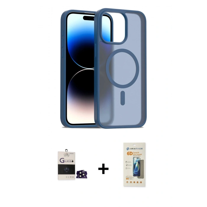 MARSİLYAN™- iPhone 14 Pro Max Kılıf Siluet Minimal Prime - Siyah 6D Mat Seramik Hayalet Nano Ekran Koruyucu + Bilvis Titan Kamera Lens - SH