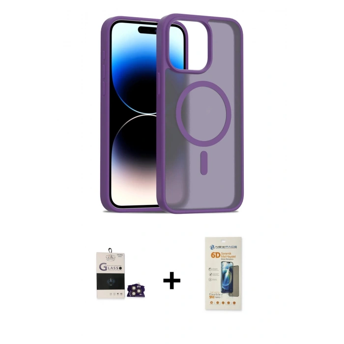 MARSİLYAN™- iPhone 14 Pro Max Kılıf Siluet Minimal Prime - Siyah 6D Mat Seramik Hayalet Nano Ekran Koruyucu + Bilvis Titan Kamera Lens - GD