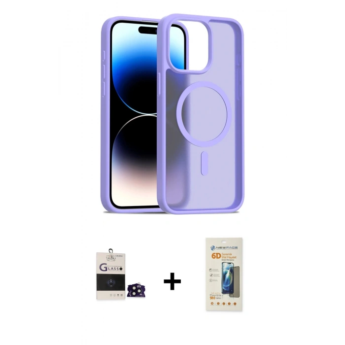 MARSİLYAN™- iPhone 14 Pro Max Kılıf Siluet Minimal Prime - Siyah 6D Mat Seramik Hayalet Nano Ekran Koruyucu + Bilvis Titan Kamera Lens - SH