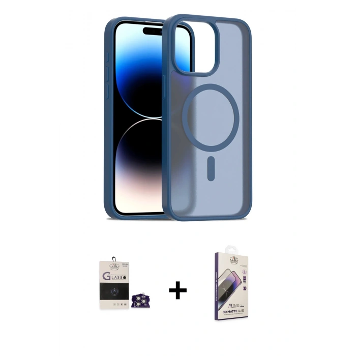 MARSİLYAN™- iPhone 14 Pro Max Kılıf Siluet Minimal Prime - Siyah Bilvis 3D Mat Cam Ekran Koruyucu + Bilvis Titan Kamera Lens - GS