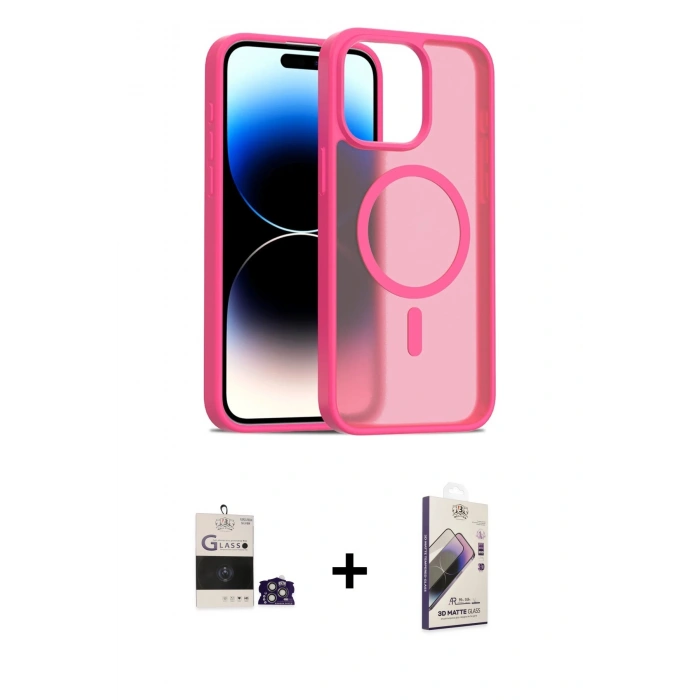 MARSİLYAN™- iPhone 14 Pro Max Kılıf Siluet Minimal Prime - Siyah Bilvis 3D Mat Cam Ekran Koruyucu + Bilvis Titan Kamera Lens - GS