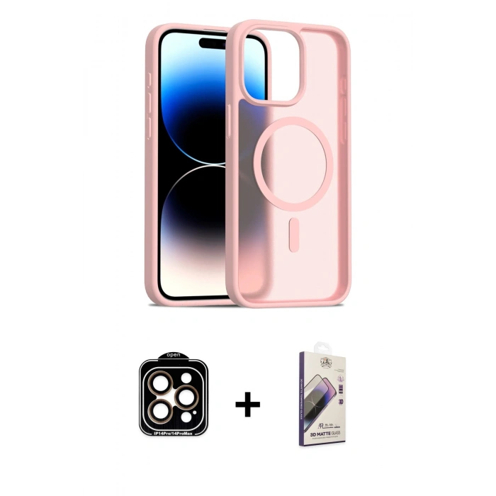 MARSİLYAN™- iPhone 14 Pro Max Kılıf Siluet Minimal Prime - Siyah Bilvis 3D Mat Cam Ekran Koruyucu + PVD Metal Kamera Lens - TU