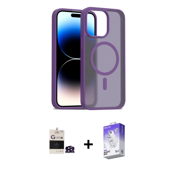 MARSİLYAN™- iPhone 14 Pro Max Kılıf Siluet Minimal Prime - Siyah Bilvis 5in1 3D Magic Cam Ekran Koruyucu + Bilvis Titan Kamera Lens - DNMR