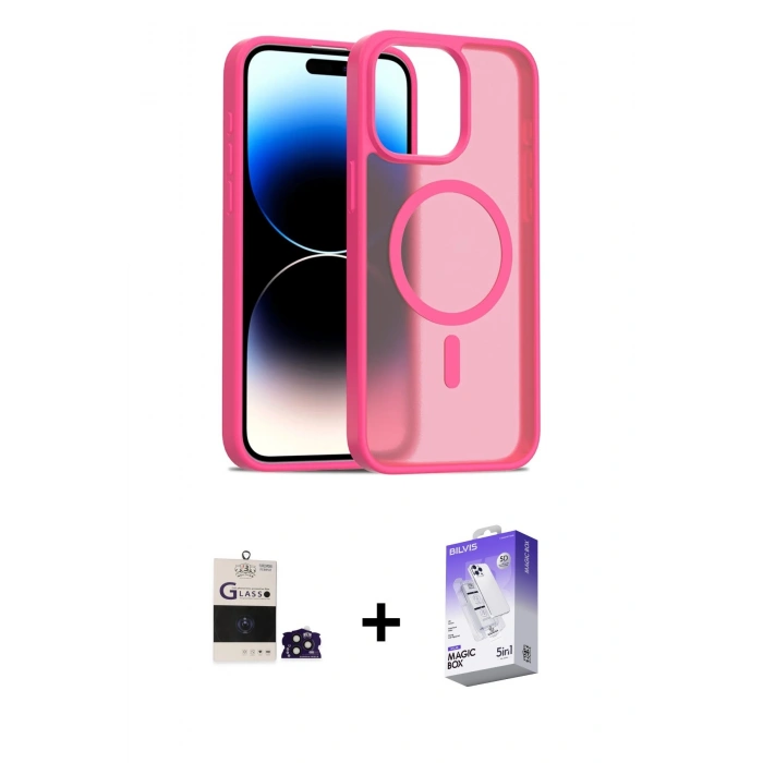 MARSİLYAN™- iPhone 14 Pro Max Kılıf Siluet Minimal Prime - Siyah Bilvis 5in1 3D Magic Cam Ekran Koruyucu + Bilvis Titan Kamera Lens - DNMR