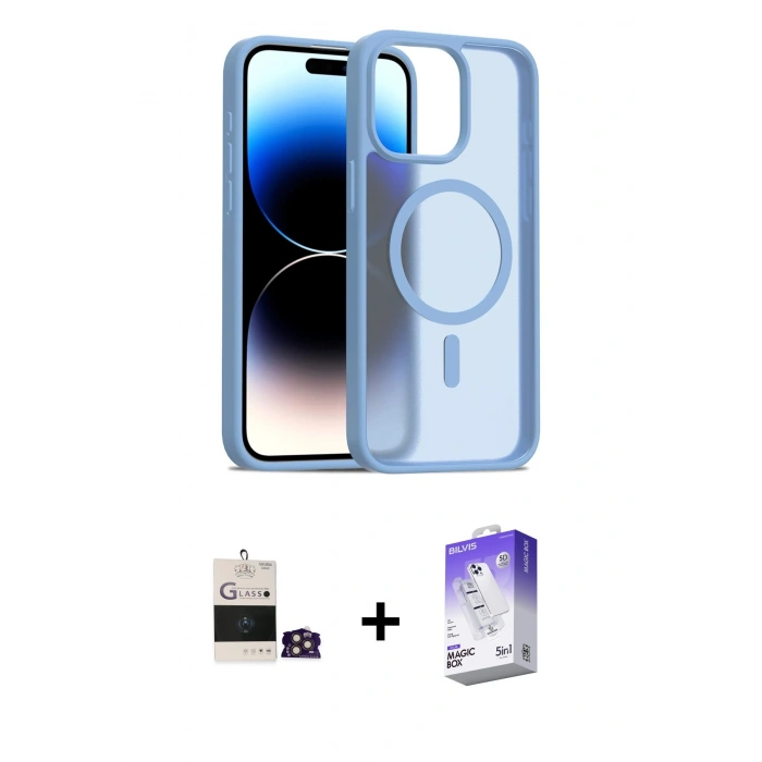 MARSİLYAN™- iPhone 14 Pro Max Kılıf Siluet Minimal Prime - Siyah Bilvis 5in1 3D Magic Cam Ekran Koruyucu + Gold Bilvis Titan Kamera Lens