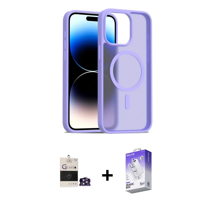MARSİLYAN™- iPhone 14 Pro Max Kılıf Siluet Minimal Prime - Siyah Bilvis 5in1 3D Magic Cam Ekran Koruyucu + Bilvis Titan Kamera Lens - GS