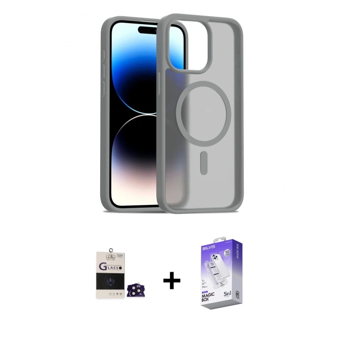 MARSİLYAN™- iPhone 14 Pro Max Kılıf Siluet Minimal Prime - Siyah Bilvis 5in1 3D Magic Cam Ekran Koruyucu + Bilvis Titan Kamera Lens - DNMR