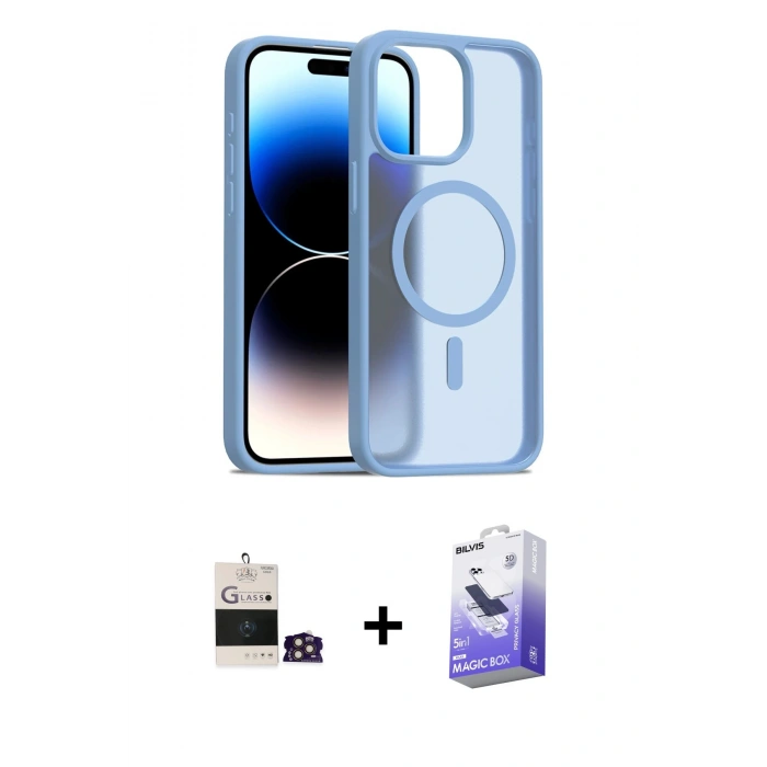 MARSİLYAN™- iPhone 14 Pro Max Kılıf Siluet Minimal Prime - Siyah Bilvis 5in1 5D Magic Hayalet Cam Ekran Koruyucu + Bilvis Titan Kamera Lens - GD