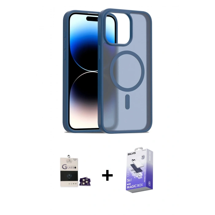 MARSİLYAN™- iPhone 14 Pro Max Kılıf Siluet Minimal Prime - Siyah Bilvis 5in1 5D Magic Hayalet Cam Ekran Koruyucu + Bilvis Titan Kamera Lens - GD