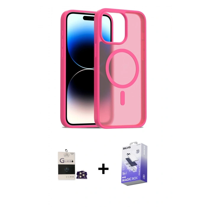 MARSİLYAN™- iPhone 14 Pro Max Kılıf Siluet Minimal Prime - Siyah Bilvis 5in1 5D Magic Hayalet Cam Ekran Koruyucu + Bilvis Titan Kamera Lens - GD