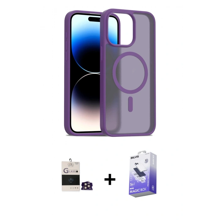MARSİLYAN™- iPhone 14 Pro Max Kılıf Siluet Minimal Prime - Siyah Bilvis 5in1 5D Magic Hayalet Cam Ekran Koruyucu + Bilvis Titan Kamera Lens - GD