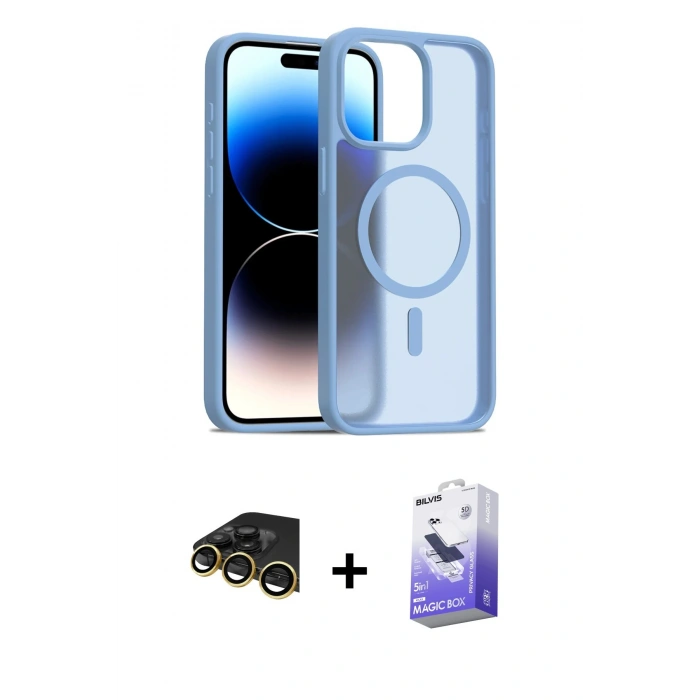 MARSİLYAN™- iPhone 14 Pro Max Kılıf Siluet Minimal Prime - Siyah Bilvis 5in1 5D Magic Hayalet Cam Ekran Koruyucu + Raze Metal Kamera Lens - GD