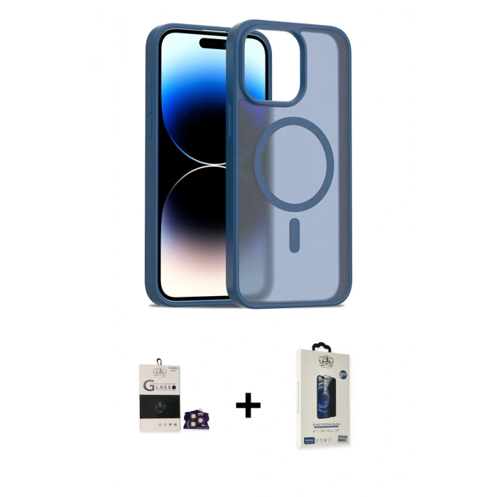 MARSİLYAN™- iPhone 14 Pro Max Kılıf Siluet Minimal Prime - Siyah Bilvis Hayalet Cam Ekran Koruyucu + Bilvis Titan Kamera Lens - GD
