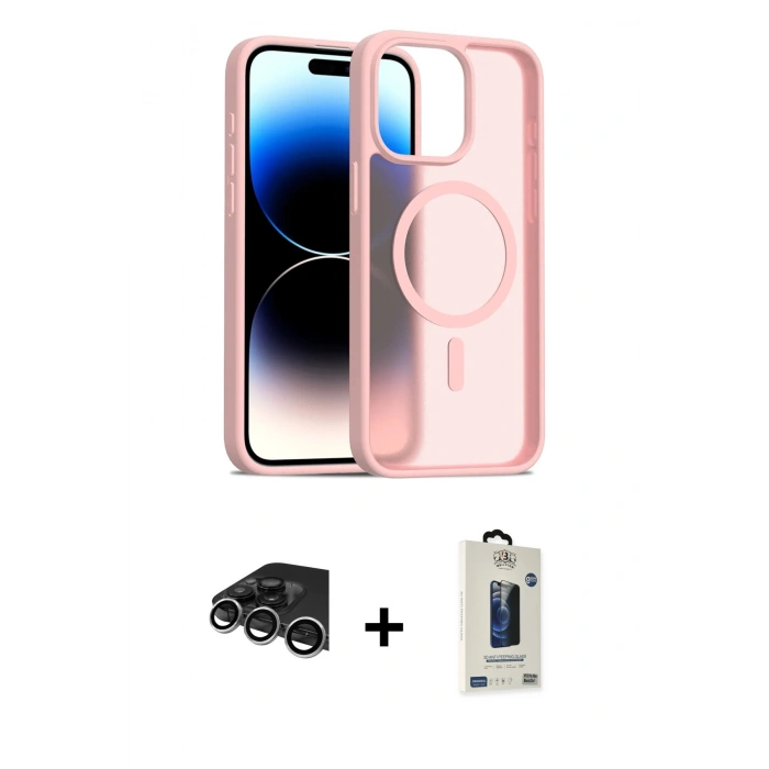 MARSİLYAN™- iPhone 14 Pro Max Kılıf Siluet Minimal Prime - Siyah Bilvis Hayalet Cam Ekran Koruyucu + Raze Metal Kamera Lens - GS