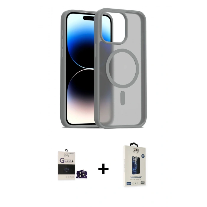 MARSİLYAN™- iPhone 14 Pro Max Kılıf Siluet Minimal Prime - Siyah Bilvis Hayalet Cam Ekran Koruyucu + Bilvis Titan Kamera Lens - SH