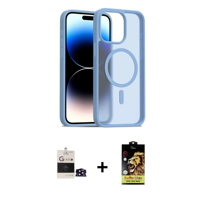 MARSİLYAN™- iPhone 14 Pro Max Kılıf Siluet Minimal Prime - Siyah Buffer Cam Ekran Koruyucu + Bilvis Titan Kamera Lens - SH