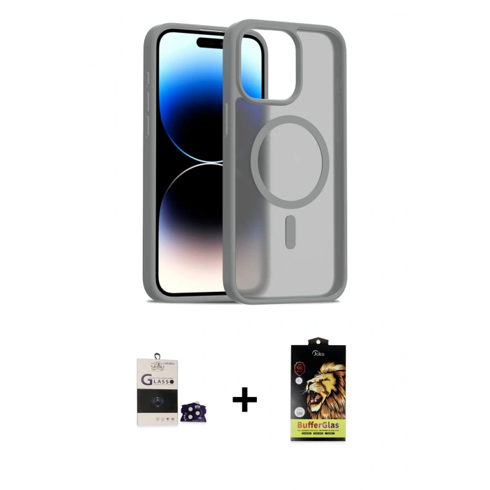 MARSİLYAN™- iPhone 14 Pro Max Kılıf Siluet Minimal Prime - Siyah Buffer Cam Ekran Koruyucu + Bilvis Titan Kamera Lens - SH