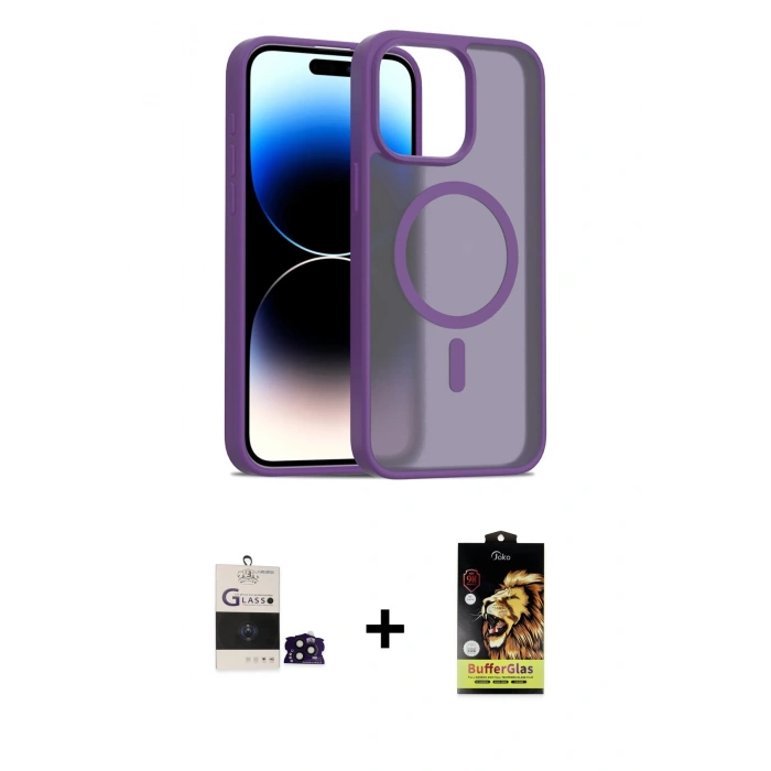 MARSİLYAN™- iPhone 14 Pro Max Kılıf Siluet Minimal Prime - Siyah Buffer Cam Ekran Koruyucu + Bilvis Titan Kamera Lens - SH
