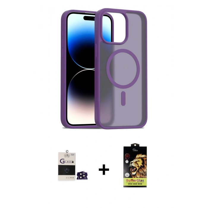 MARSİLYAN™- iPhone 14 Pro Max Kılıf Siluet Minimal Prime - Siyah Buffer Cam Ekran Koruyucu + Bilvis Titan Kamera Lens - DNMR