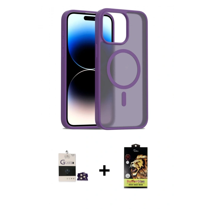 MARSİLYAN™- iPhone 14 Pro Max Kılıf Siluet Minimal Prime - Siyah Buffer Cam Ekran Koruyucu + Bilvis Titan Kamera Lens - GD