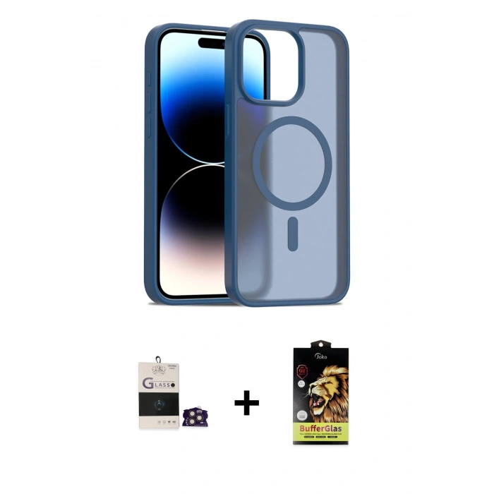 MARSİLYAN™- iPhone 14 Pro Max Kılıf Siluet Minimal Prime - Siyah Buffer Cam Ekran Koruyucu + Bilvis Titan Kamera Lens - GD