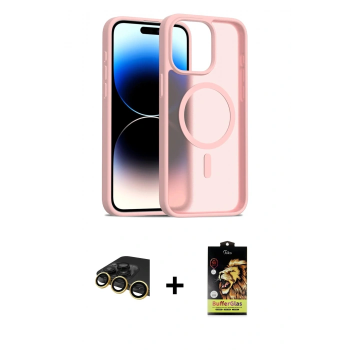 MARSİLYAN™- iPhone 14 Pro Max Kılıf Siluet Minimal Prime - Siyah Buffer Cam Ekran Koruyucu + Gold Raze Metal Kamera Lens