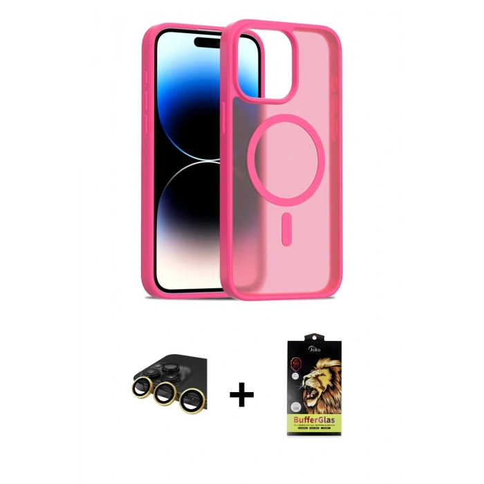 MARSİLYAN™- iPhone 14 Pro Max Kılıf Siluet Minimal Prime - Siyah Buffer Cam Ekran Koruyucu + Gold Raze Metal Kamera Lens
