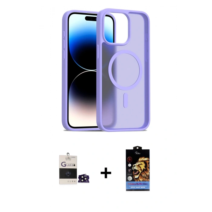 MARSİLYAN™- iPhone 14 Pro Max Kılıf Siluet Minimal Prime - Siyah Buffer Hayalet Cam Ekran Koruyucu + Bilvis Titan Kamera Lens - SH