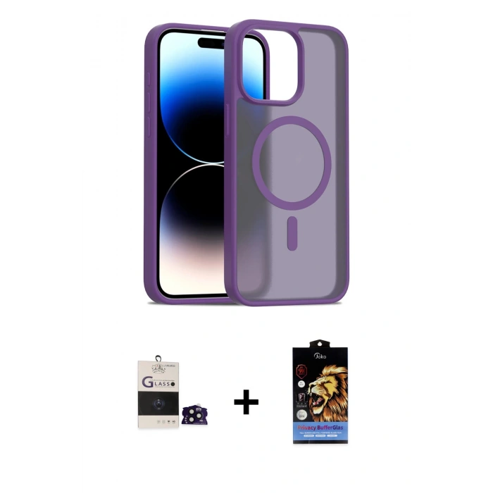 MARSİLYAN™- iPhone 14 Pro Max Kılıf Siluet Minimal Prime - Siyah Buffer Hayalet Cam Ekran Koruyucu + Bilvis Titan Kamera Lens - SH