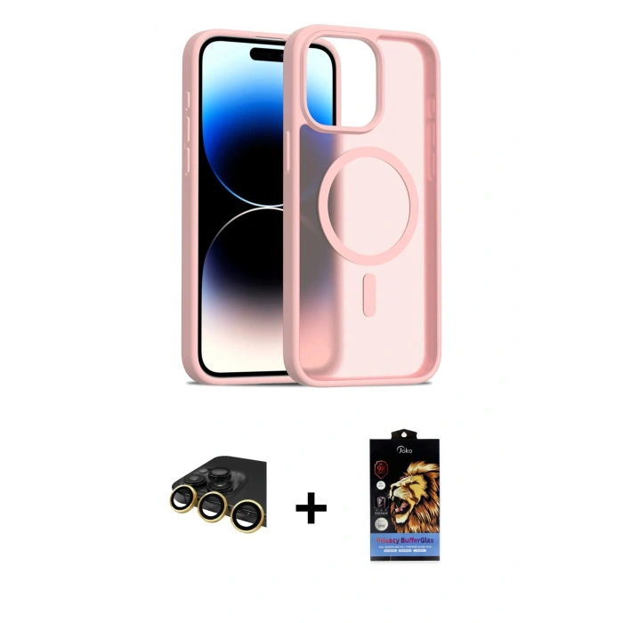 MARSİLYAN™- iPhone 14 Pro Max Kılıf Siluet Minimal Prime - Siyah Buffer Hayalet Cam Ekran Koruyucu + Raze Metal Kamera Lens - GD