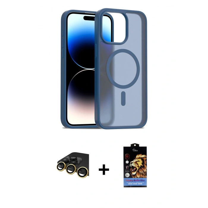 MARSİLYAN™- iPhone 14 Pro Max Kılıf Siluet Minimal Prime - Siyah Buffer Hayalet Cam Ekran Koruyucu + Raze Metal Kamera Lens - GD
