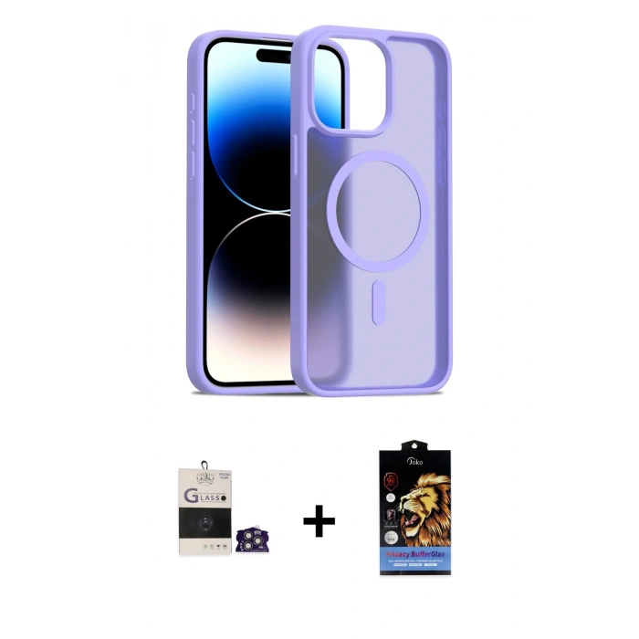 MARSİLYAN™- iPhone 14 Pro Max Kılıf Siluet Minimal Prime - Siyah Buffer Hayalet Cam Ekran Koruyucu + Bilvis Titan Kamera Lens - GS