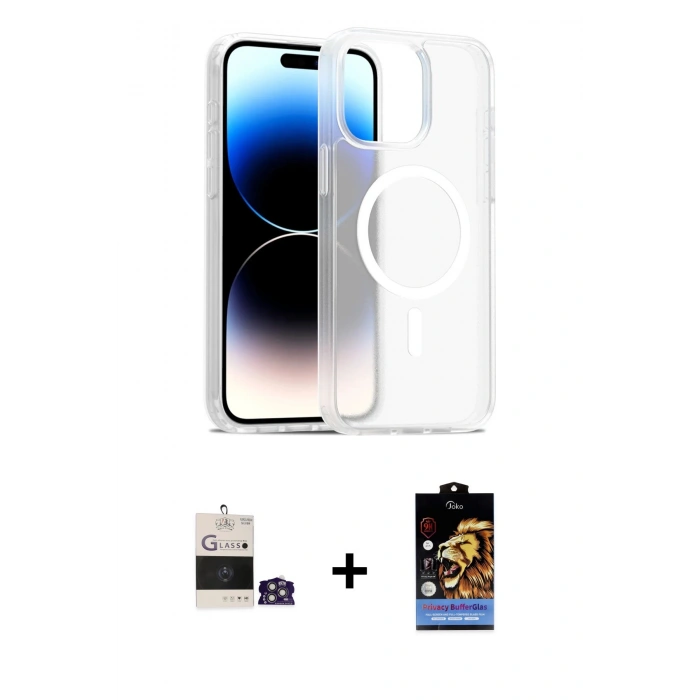 MARSİLYAN™- iPhone 14 Pro Max Kılıf Siluet Minimal Prime - Siyah Buffer Hayalet Cam Ekran Koruyucu + Bilvis Titan Kamera Lens - GS