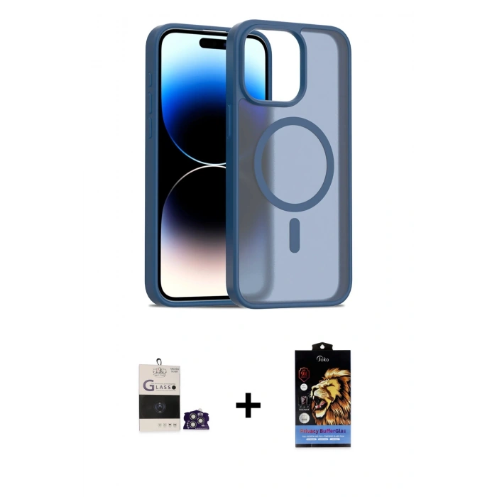 MARSİLYAN™- iPhone 14 Pro Max Kılıf Siluet Minimal Prime - Siyah Buffer Hayalet Cam Ekran Koruyucu + Bilvis Titan Kamera Lens - GS