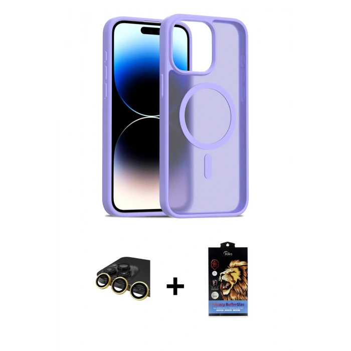 MARSİLYAN™- iPhone 14 Pro Max Kılıf Siluet Minimal Prime - Siyah Buffer Hayalet Cam Ekran Koruyucu + Raze Metal Kamera Lens - GD