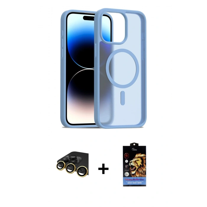 MARSİLYAN™- iPhone 14 Pro Max Kılıf Siluet Minimal Prime - Siyah Buffer Hayalet Cam Ekran Koruyucu + Raze Metal Kamera Lens - GD