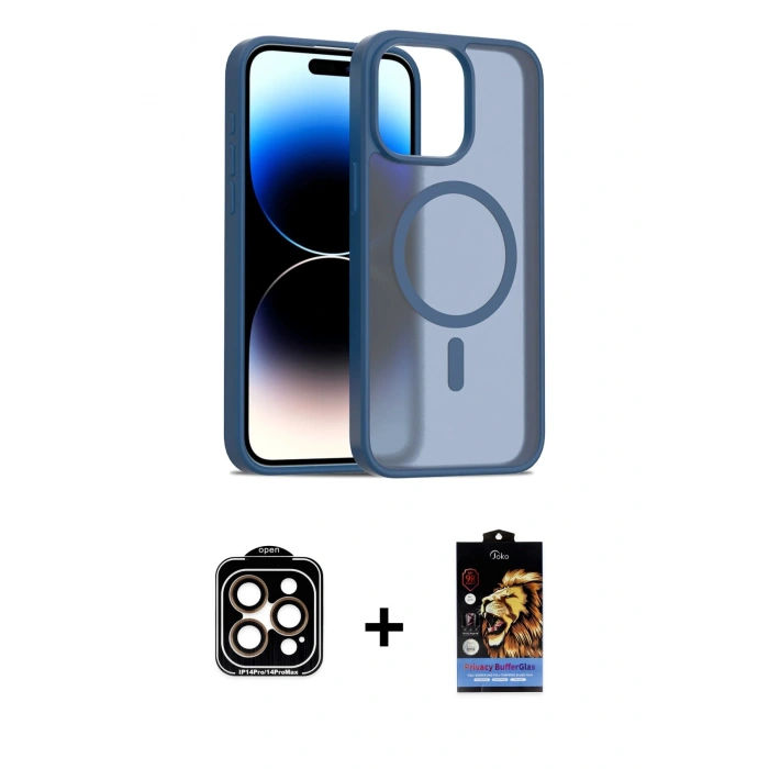 MARSİLYAN™- iPhone 14 Pro Max Kılıf Siluet Minimal Prime - Siyah Buffer Hayalet Cam Ekran Koruyucu + PVD Metal Kamera Lens - TU
