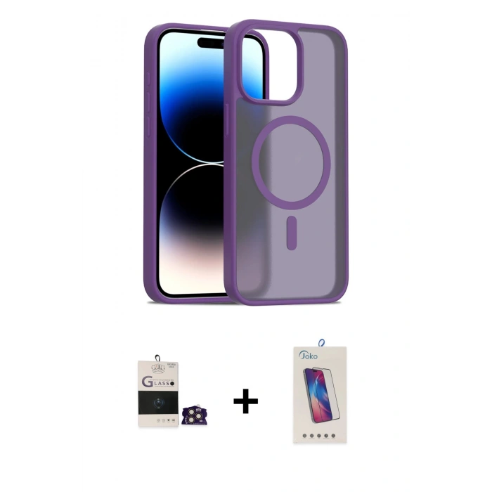 MARSİLYAN™- iPhone 14 Pro Max Kılıf Siluet Minimal Prime - Siyah Joko 5D Cam + Bilvis Titan Kamera Lens - GD