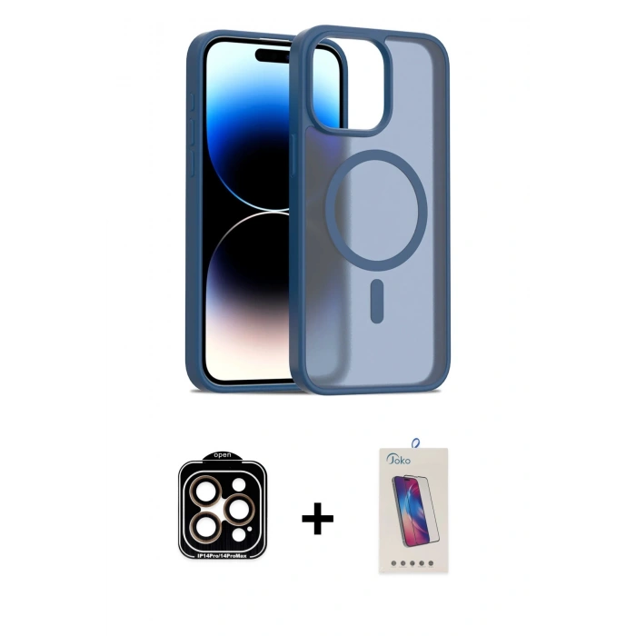 MARSİLYAN™- iPhone 14 Pro Max Kılıf Siluet Minimal Prime - Siyah Joko 5D Cam + PVD Metal Kamera Lens - TU
