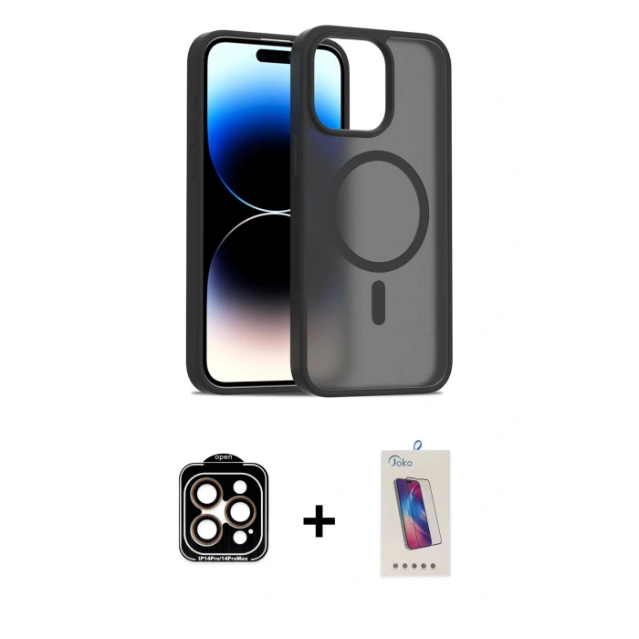 MARSİLYAN™- iPhone 14 Pro Max Kılıf Siluet Minimal Prime - Siyah Joko 5D Cam + PVD Metal Kamera Lens - TU