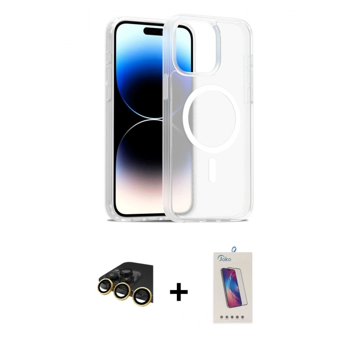 MARSİLYAN™- iPhone 14 Pro Max Kılıf Siluet Minimal Prime - Siyah Joko 5D Cam + Raze Metal Kamera Lens - GD