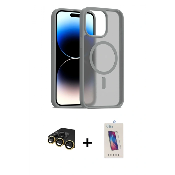 MARSİLYAN™- iPhone 14 Pro Max Kılıf Siluet Minimal Prime - Siyah Joko 5D Cam + Raze Metal Kamera Lens - GD