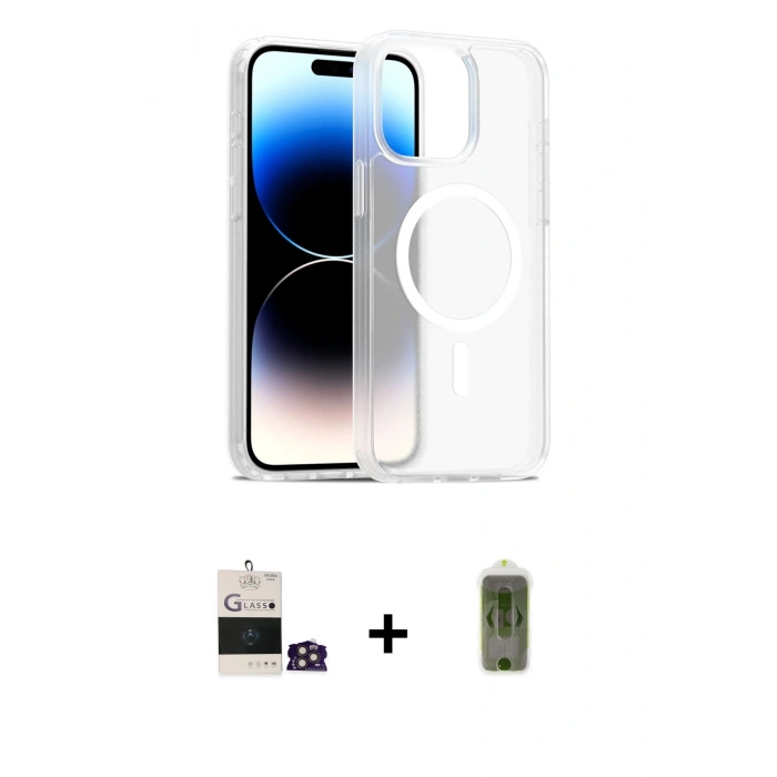 MARSİLYAN™- iPhone 14 Pro Max Kılıf Siluet Minimal Prime - Siyah Joko Magic 5D Hayalet Cam + Bilvis Titan Kamera Lens - GD