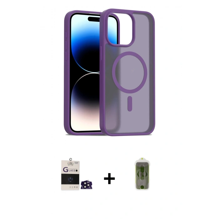 MARSİLYAN™- iPhone 14 Pro Max Kılıf Siluet Minimal Prime - Siyah Joko Magic 5D Hayalet Cam + Bilvis Titan Kamera Lens - DNMR