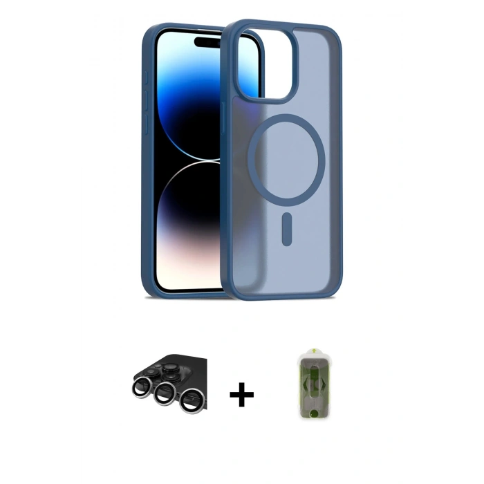 MARSİLYAN™- iPhone 14 Pro Max Kılıf Siluet Minimal Prime - Siyah Joko Magic 5D Hayalet Cam + Raze Metal Kamera Lens - GS